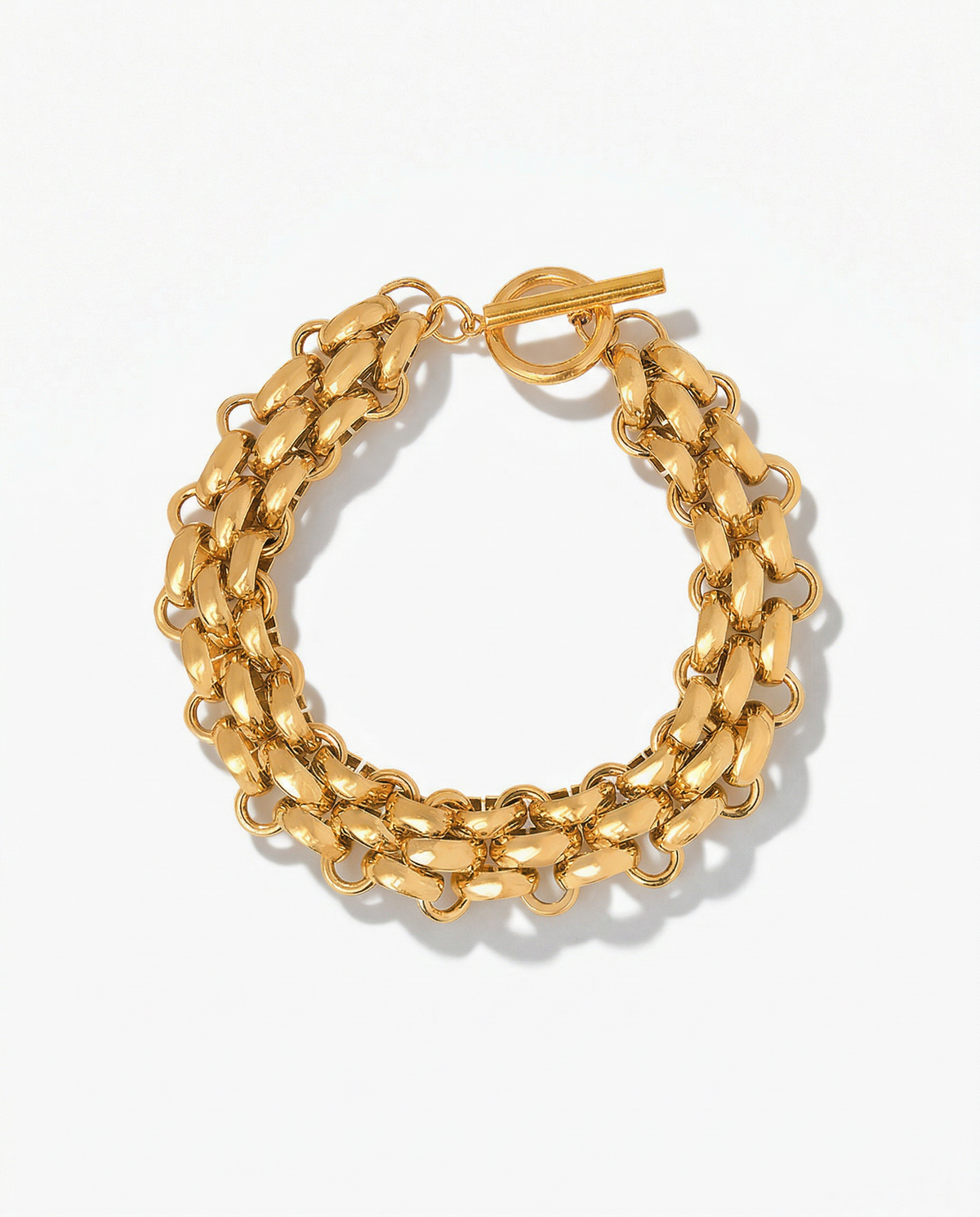 Gold heavy three-row woven chain link bracelet with toggle clasp - FOUND Jewelry Canada