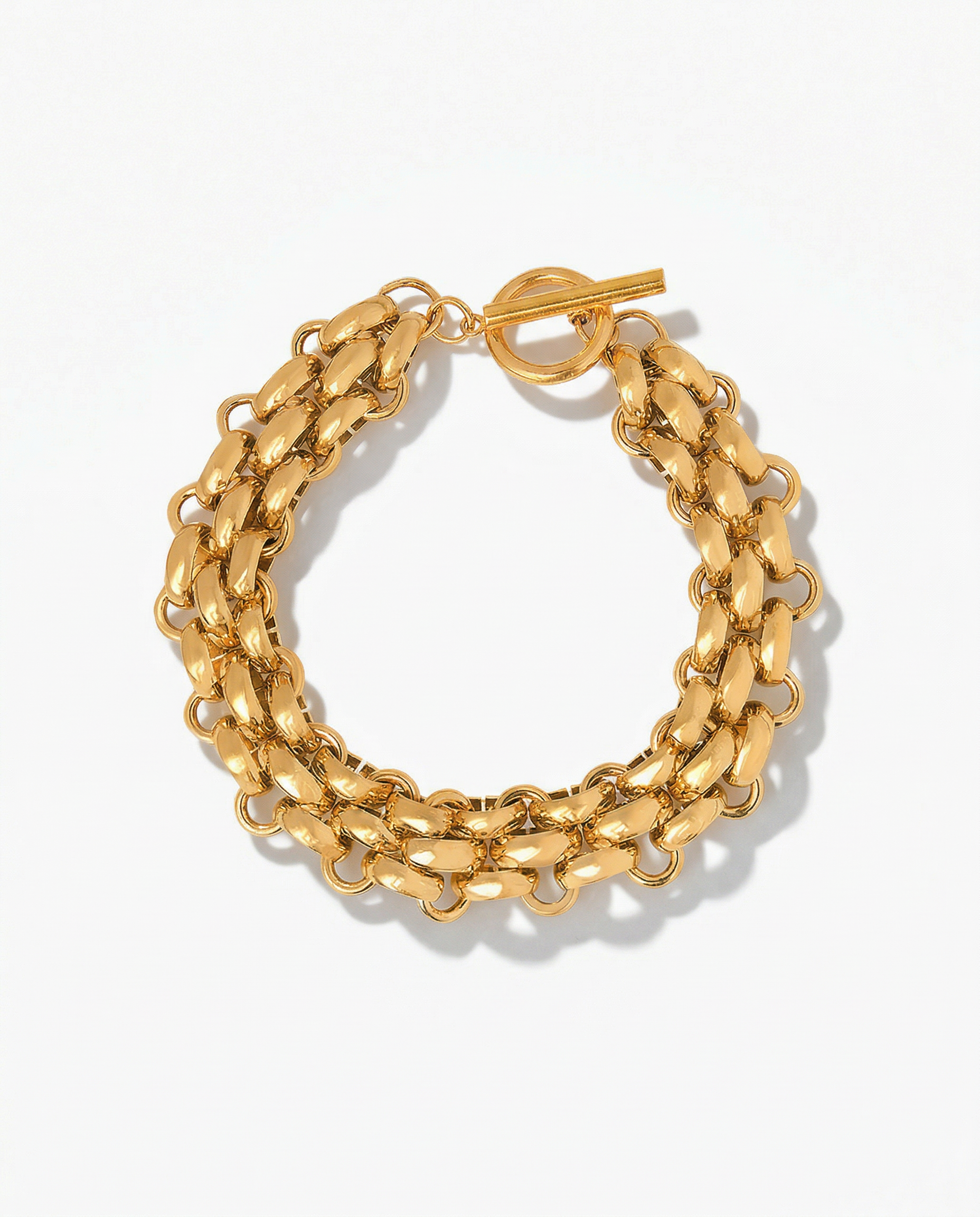 Gold heavy three-row woven chain link bracelet with toggle clasp - FOUND Jewelry Canada
