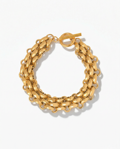Gold heavy three-row woven chain link bracelet with toggle clasp - FOUND Jewelry Canada