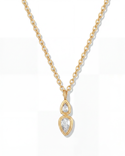 Gold chain necklace with double drop bezel set marquise above pear CZ pendant - FOUND Jewelry Canada