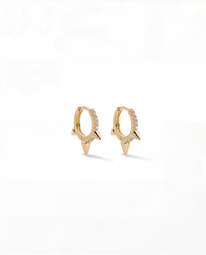 Gold pavŽ huggie hoop earrings with three downward pointing spikes - FOUND Jewelry Canada